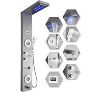 ELLO&ALLO Stainless Steel Shower Panel Tower System,LED Rainfall Waterfall Shower Head 6-Function Faucet Rain Massage System with Body Jets, Brushed Nickel