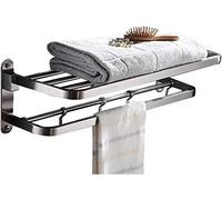 ELLO&ALLO Stainless Steel Towel Racks for Bathroom Shelf Double Towel Bar Holder with Hooks Wall Mounted Multifunctional Foldable Brushed Nickel