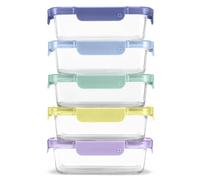 Ello Color Lock 3.4 Cup Glass Meal Prep Containers & Lids, 5 Pack, Purple