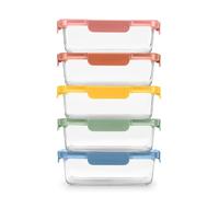 Ello Color Lock 5 Cup 10PC, 5 Pack Glass Meal Prep Sets Leak-Proof Glass Food Storage Containers with Airtight BPA-Free Plastic Lids, Dishwasher, Microwave, and Freezer Safe, Desert Festival