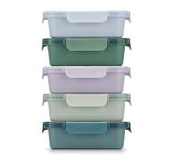 Ello Color Lock Ceramic-Coated Glass Meal Prep Containers | 10pc 3.4 Cup Set, 5-Pack Food Storage with BPA-Free Leak-Proof Lids | Dishwasher, Microwave & Freezer Safe | Blue Grotto
