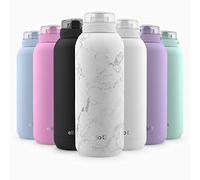 Ello Cooper 22oz Stainless Steel Water Bottle with Straw and Carry Handle, Double Walled and Vacuum Insulated Metal, Leak Proof Locking Lid with Soft Silicone Spout, Reusable, BPA Free, White Marble