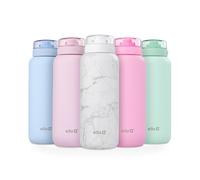 Ello Cooper 32oz Stainless Steel Water Bottle with Straw and Carry Handle, Double Walled and Vacuum Insulated Metal, Leak Proof Locking Lid with Soft Silicone Spout, Reusable, BPA Free, White Marble
