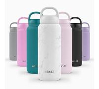 Ello Cooper Twist 32oz Stainless Steel Water Bottle with Chug Lid | Leak Proof | Double Walled and Vacuum Insulated | Built in Carry Loop | Dishwasher Safe | White Marble