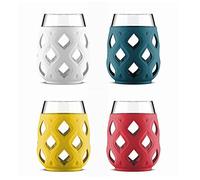 Ello Cru 17oz Stemless Wine Glass Set with Protective Silicone Sleeves, 4 Pack Cocktail Glass Perfect for Summer Patios and Parties Holiday Gifting Her Him Mother's Day, Dishwasher Safe, Mai Tai