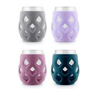 Ello Cru 17oz Stemless Wine Glass Set with Protective Silicone Sleeves, 4 Pack Cocktail Glass Perfect for Summer Patios and Parties Holiday Gifting Her Him Mother's Day, Dishwasher Safe, Cosmos