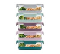 Ello Duraglass 3.4 Cup Meal Prep Sets, 10 Piece, 5-Piece Set, Glass Food Storage Containers with Silicone Sleeve and Airtight BPA Free Plastic Lid, Dishwasher Safe