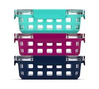 Ello DuraGlass Glass Food Storage Meal Prep Containers with Silicone Sleeve and Airtight Lids, 6 Piece 3 Pack Multi-Size, Mixed Berry