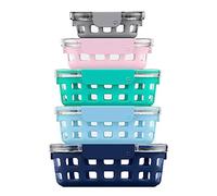 Ello Duraglass Glass Food Storage Mixed Set - Glass Food Storage Meal Prep Bowls with Silicone Sleeve and Airtight Lids, 10 piece 5 pack, Venice Boardwalk