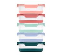 Ello Duraglass Refresh 3.4 Cup Meal Prep Sets 10Pc, 5 Pack Set- Glass Food Storage Container with Silicone Boot and Airtight BPA-Free Plastic Lids, Dishwasher, Microwave and Freezer Safe, Melon