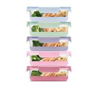 Ello Duraglass Refresh 3.4 Cup Meal Prep Sets 10Pc, 5 Pack Set- Glass Food Storage Container with Silicone Boot and Airtight BPA-Free Plastic Lids, Dishwasher, Microwave and Freezer Safe,Dusk Delight