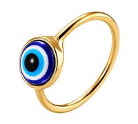 Ello Elli Gold Tone Evil Eye Ring for Women, Gold Plated Stainless Steel Band, Evil Eye Protection Design, Minimalist Everyday Jewelry, 5 UK, Stainless Steel, No Gemstone