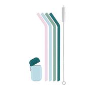 Ello Impact 4-Pack Reusable Silicone Straws with Fold & Store Carry Case, Portable Drinking Straw for Party Travel Cruise Ship, Includes Straw Cleaning Brush, Rose Medley