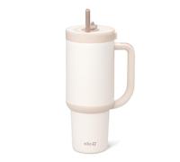 Ello Oasis 30 oz Tumbler with Handle & Retracting Straw | Reusable Insulated Stainless Steel Cup 100% Leakproof, Gifts for Teens Women Men | Keeps cold for 24 Hours, Cup Holder Friendly, Cream Tonal