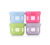 Ello Reusable Plastic Condiment Containers 4oz each with Screw-on Leak Proof Lid 4 Pack | Perfect for Salad Dressing Sauce Dips Lunchbox Picnic Travel Bento Box | BPA-Free | Dishwasher Safe | Neon