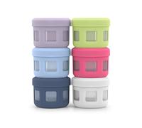 Ello Reusable Plastic Condiment Containers 4oz each with Screw-on Leak Proof Lid 6 Pack | Perfect for Salad Dressing Sauce Dips Lunchbox Picnic Travel Bento Box | BPA-Free | Dishwasher Safe | Sunny