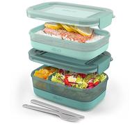 Ello Stackable Plastic Bento Boxes | Leak-Proof Locking Plastic Lids | Silicone Base | BPA Free | Freezer, Microwave & Dishwasher Safe | Set of 2
