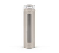 Ello Syndicate 20oz Reusable Glass Water Bottle with One-Touch Leak Proof Flip Lid, Protective Non-Slip Silicone Sleeve, Carry Loop for Coffee, Tea and Water, BPA-free, Dishwasher Safe, Sand