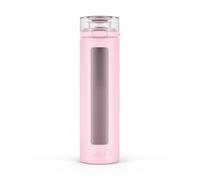 Ello Syndicate 20oz Reusable Glass Water Bottle with One-Touch Leak Proof Flip Lid, Protective Non-Slip Silicone Sleeve, Carry Loop for Coffee, Tea and Water, BPA-free, Dishwasher Safe, Cashmere Pink