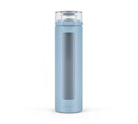 Ello Syndicate 20oz Reusable Glass Water Bottle with One-Touch Leak Proof Flip Lid, Protective Non-Slip Silicone Sleeve, Carry Loop for Coffee, Tea and Water, BPA-free, Dishwasher Safe, Tech Blue