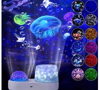Elloé Starry Ocean Projector Night Light with 12 Lighting Effects, 6 Projection Films, Multiple Themes Including Dolphins, Clownfish, Unicorns and Birthday.