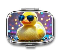 Ellow Ducky with Sunglasses Pill Box 2 Compartment Square Pill Box for Pocket Purse Portable Travel Medicine Tablet Vitamin Holder Organizer Mini Decorative Pill Case