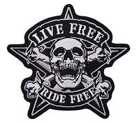ELLU Live Free Ride Free Embroidered Iron Sew On Patch Motorcycle Jacket Black Badge