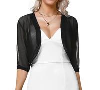 Ellunis Womens 3/4 Sleeve Sheer Mesh Shrug 2025 Open Front Cropped Bolero Cardigan