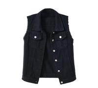 Ellunis Women's Denim Vest Button Down Jacket W Chest Flap Pockets 2025 Washed Distressed Sleeveless Jean Vest Jackets, Black, 4XL
