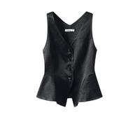 Ellunis Women's Satin Silky Vest Button Down Sleeveless V Neck Tank Tops Waistcoat Jacket Black