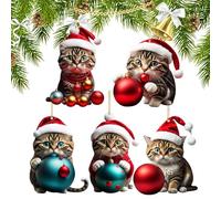 Ellxen 5pcs Acrylic Cat Christmas Ornament for Christmas Tree Decoration,Christmas decoration gift,fun Christmas pendant decoration, Christmas decoration for porch, hallway, office(A)