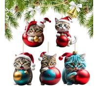 Ellxen 5pcs Christmas tree pendant,2D acrylic Christmas tree cat decoration,fun pendant gift,decoration for porch, office(B)