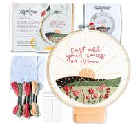 Elly and Grace Christian Embroidery Kit with Embroidery Hoop, Easy Embroidery Kit for Beginners and Adults, Full Embroidery Hoop Kit with Everything You Need Included (Cast All Your Cares)