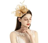 ELLYDOOR Fascinator Hats for Women Feather Flower Hair Clip Brooch Wedding Tea Party Hat Derby Race Headwear, 10gold, 1 Count (Pack of 1)