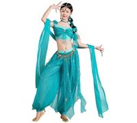ELLYDOOR Jasmine Costumes for Women Adult Belly Dance Aladdin Princess Dress UP Halloween Cosplay Outfit Tag M, Blue