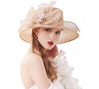 ELLYDOOR Kentucky Derby Hat Women Organza Fascinator Church Hat Bridal Wedding Tea Party Hat Wide Brim Sun Hat - - One Size