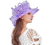 ELLYDOOR Kentucky Derby Hat Women Organza Fascinator Church Hat Bridal Wedding Tea Party Hat Wide Brim Sun Hat