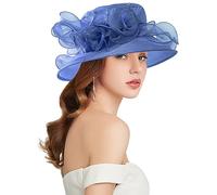 ELLYDOOR Kentucky Derby Hat Women Organza Fascinator Church Hat Bridal Wedding Tea Party Hat Wide Brim Sun Hat