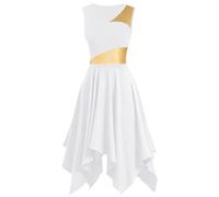 ELLYDOOR Praise Dance Overlay Tunics Women Sleeveless Liturgical Church Dance Dress Irregular Flowy Lyrical Dancewear, 039 White, XXL