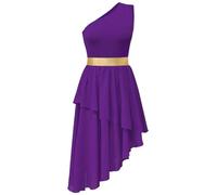 ELLYDOOR Praise Dance Overlays Dress for Women One Shulder Sleeveless Irregular Flowy Hem Worship Lyrical Dance Costume, 043 Purple, XXL