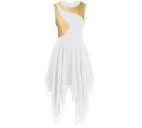 ELLYDOOR Praise Dance Tunic Dress for Women Sleeveless Color Block Irregular Flowy Skirt Liturgical Worship Lyrical Dancewear, 038 White, L