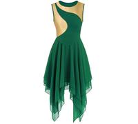 ELLYDOOR Praise Dance Tunic Dresses for Women Sleeveless Gold Color Block Irregular Flowy Skirt Worship Lyrical Dance Costume, 038 Green, L