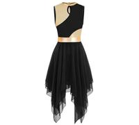 ELLYDOOR Praise Dance Tunic Dresses for Women Sleeveless Gold Color Block Irregular Flowy Skirt Worship Lyrical Dance Costume, 037 Black, M