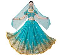 ELLYDOOR Princess Jasmine Costumes for Women Adult Aladdin Dress UP Halloween Cosplay Belly Dance Outfit, Jasmine Blue, Large