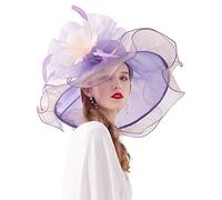 ELLYDOOR Women Derby Church Hat Organza Flower Wedding Tea Party Fascinator Hat Wide Brim Sun Hat, 03purple, One Size