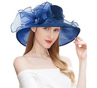 ELLYDOOR Women Derby Fascinator Hat Organza Church Wedding Hat Wide Brim Cocktail Tea Party Hat, 14navy Blue, One Size