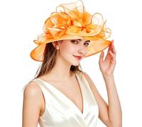 ELLYDOOR Women Derby Fascinator Hat Organza Church Wedding Hat Wide Brim Cocktail Tea Party Hat