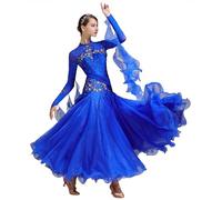 ELLYDOOR Women's Ballroom Dance Dress - Floral Rhinestone Professional Modern Waltz Competition Dress for Prom & Party, 034 Royal Blue, M