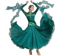 ELLYDOOR Women's Ballroom Dance Dress - Floral Rhinestone Professional Modern Waltz Competition Dress for Prom & Party, 034 Dark Green, XL