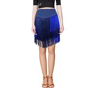 ELLYDOOR Women's Fringe Dance Skirt Ballroom Latin Salsa Tango Skirt Sexy Split Leg Shorts Skirt Halloween Party Dress, Navy Blue, Large